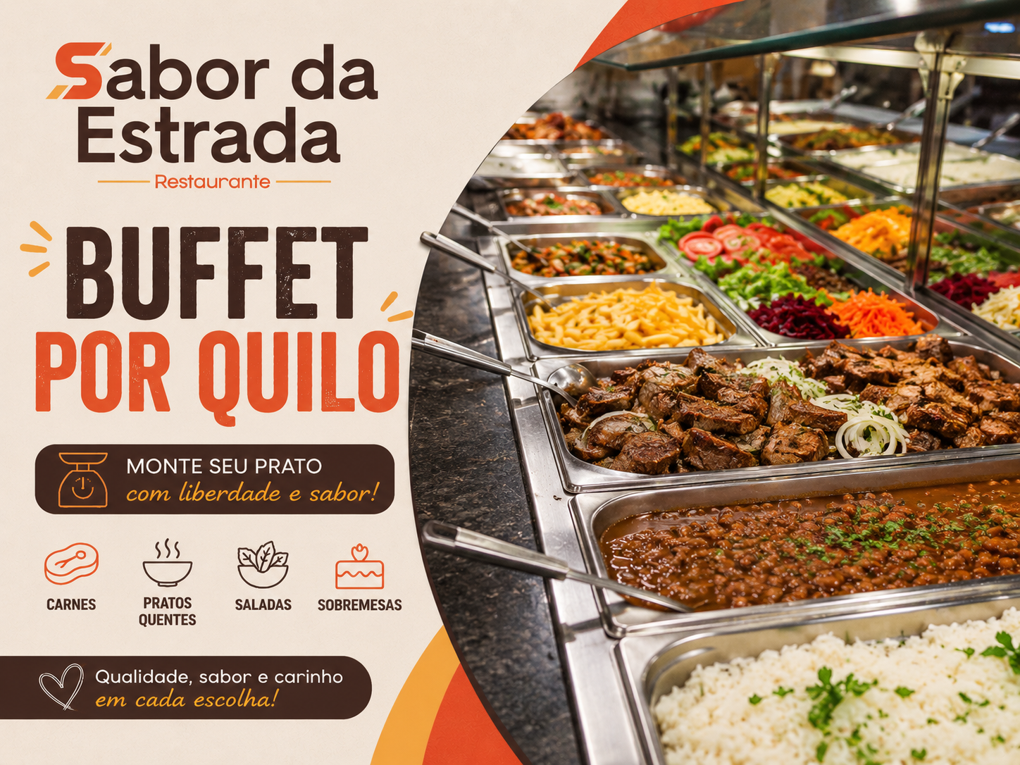 Buffet por quilo com churrasco